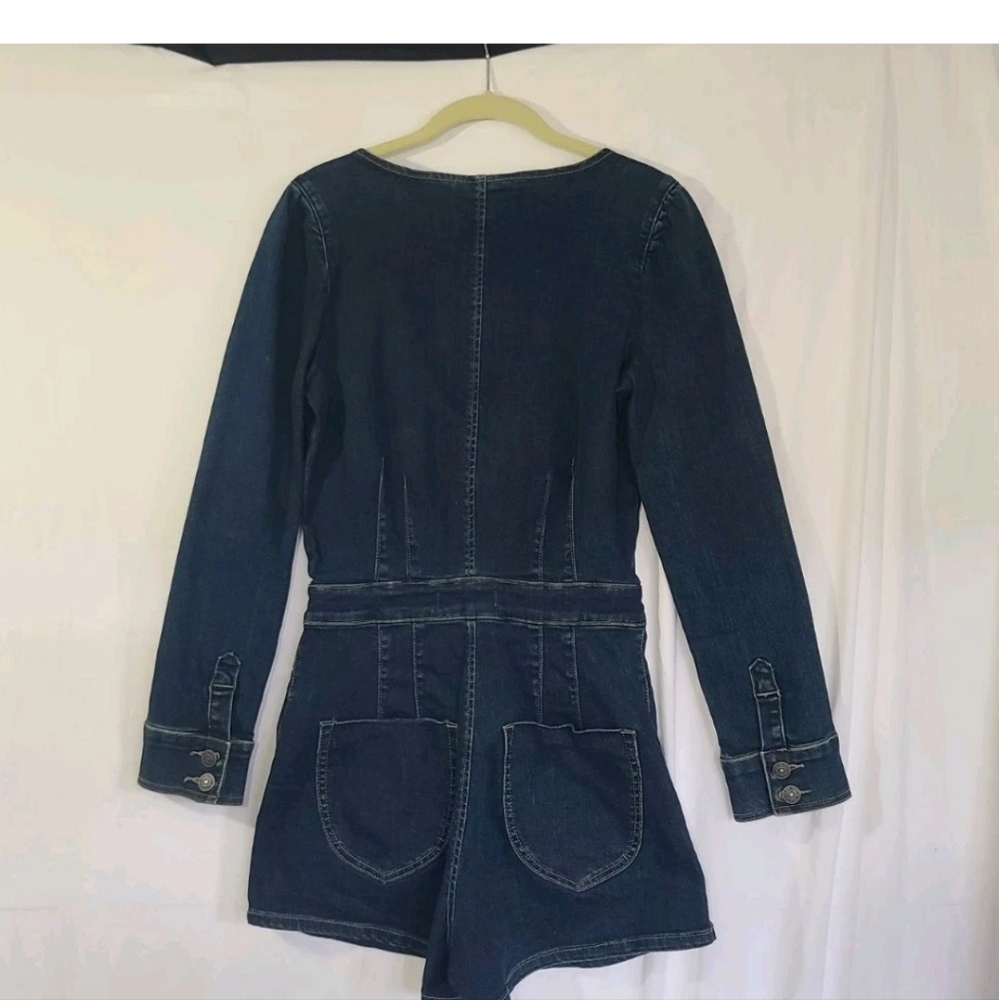 Free People x We the Free CRVY Blue Denim High Society Playsuit Romper US 6 - Picture 9 of 11